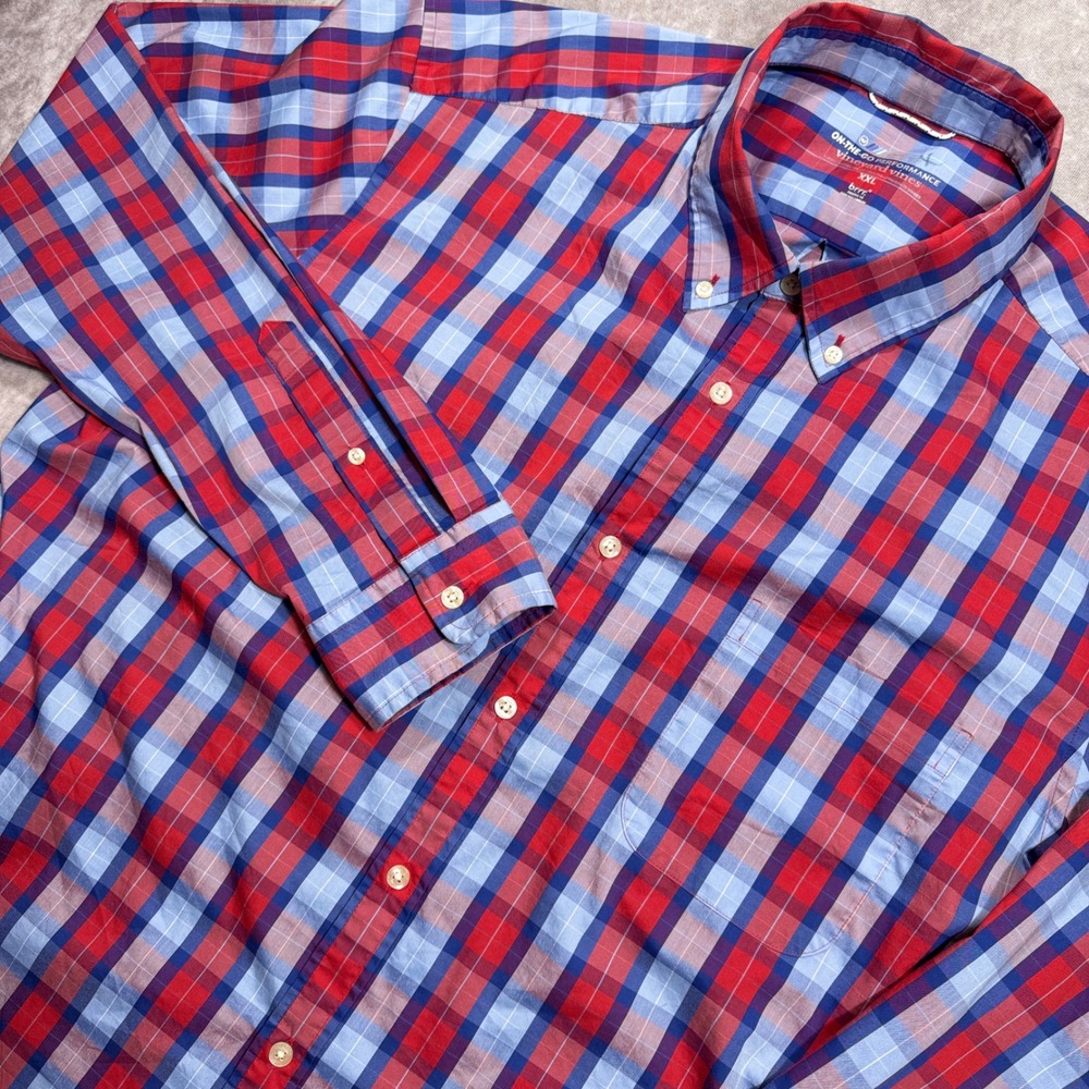 Vineyard Vines On-The-Go Performance Shirt XXL Red Blue Plaid brrr Cooling